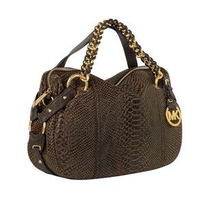 Michael Kors TRISTAN Brown Python Embossed Bag *EUC*